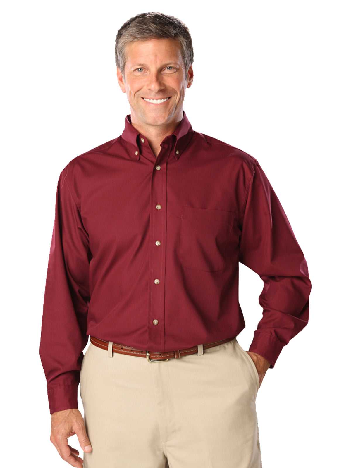 Men's 1-Pocket Superblend Poplin Shirt - BG7216 - Burgundy