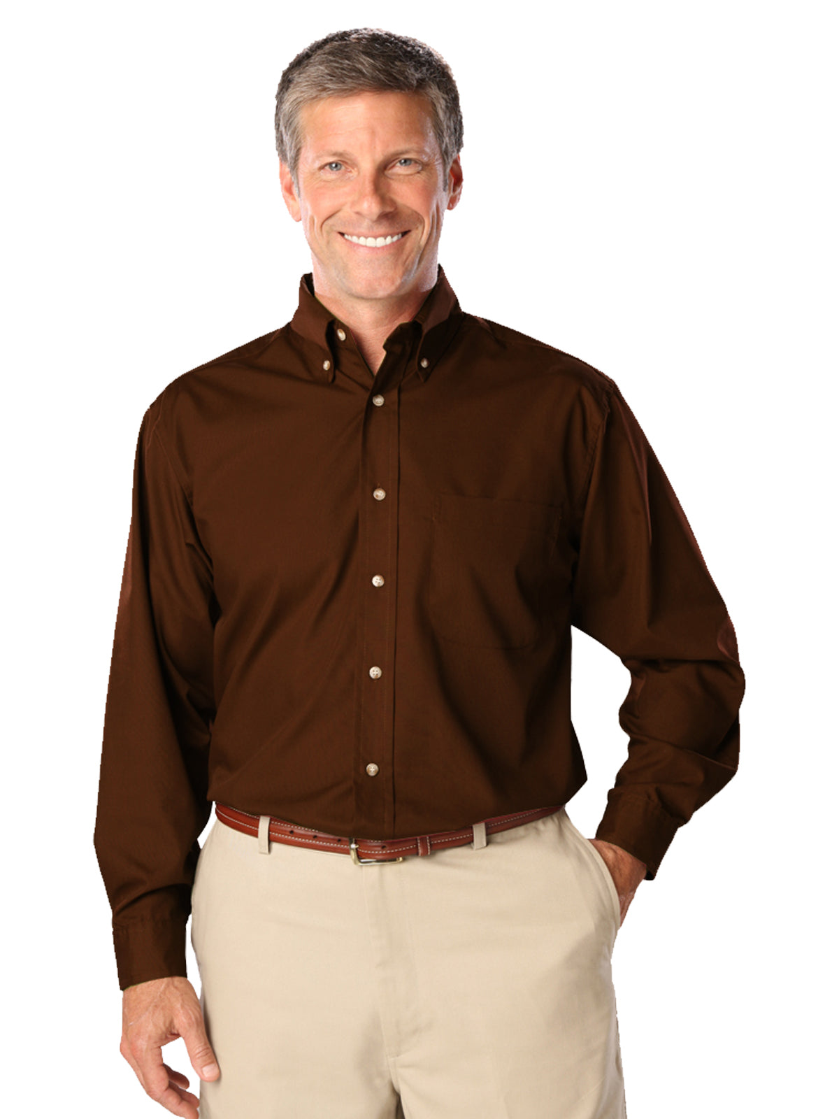 Men's 1-Pocket Superblend Poplin Shirt - BG7216 - Chocolate