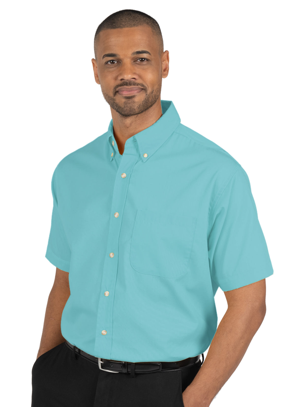 Men's 1-Pocket Short Sleeve Superblend Poplin Shirt - BG7216S - Aqua