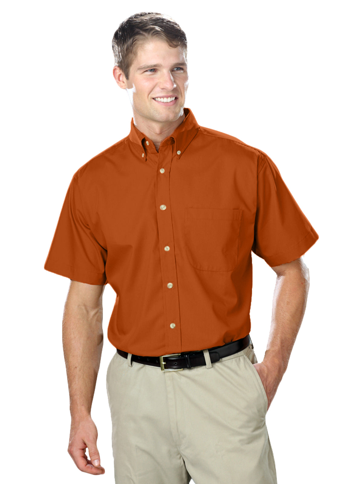 Men's 1-Pocket Short Sleeve Superblend Poplin Shirt - BG7216S - Burnt Orange