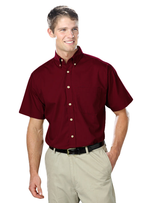 Men's 1-Pocket Short Sleeve Superblend Poplin Shirt - BG7216S - Burgundy