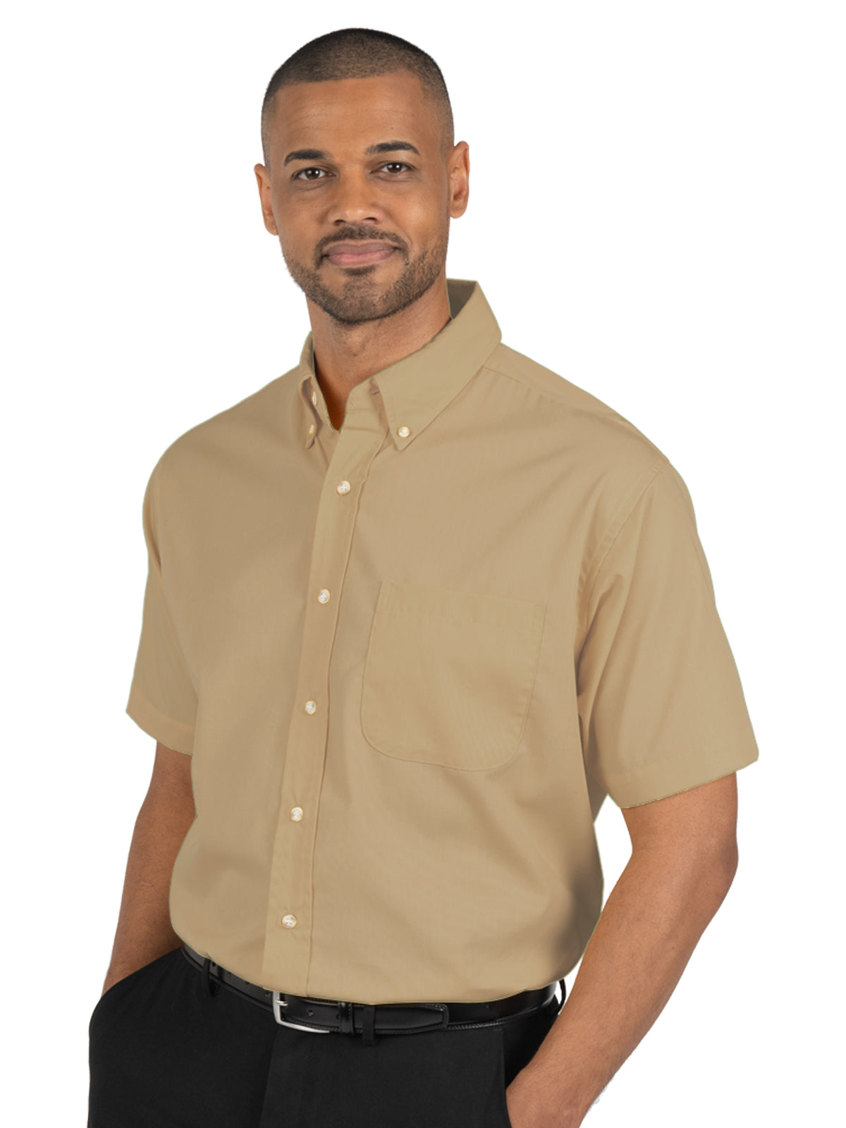Men's 1-Pocket Short Sleeve Superblend Poplin Shirt - BG7216S - Tan