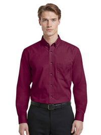 Men's 1-Pocket Matching Buttons Poplin Shirt - BG7266 - Burgundy