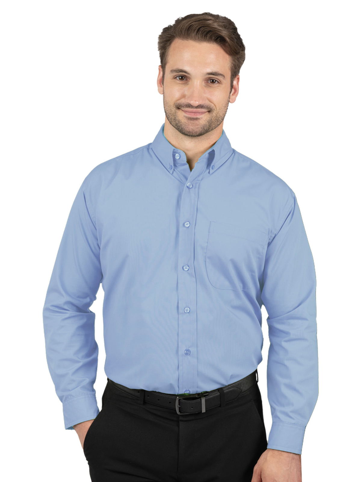 Men's 1-Pocket Matching Buttons Poplin Shirt - BG7266 - Light Blue