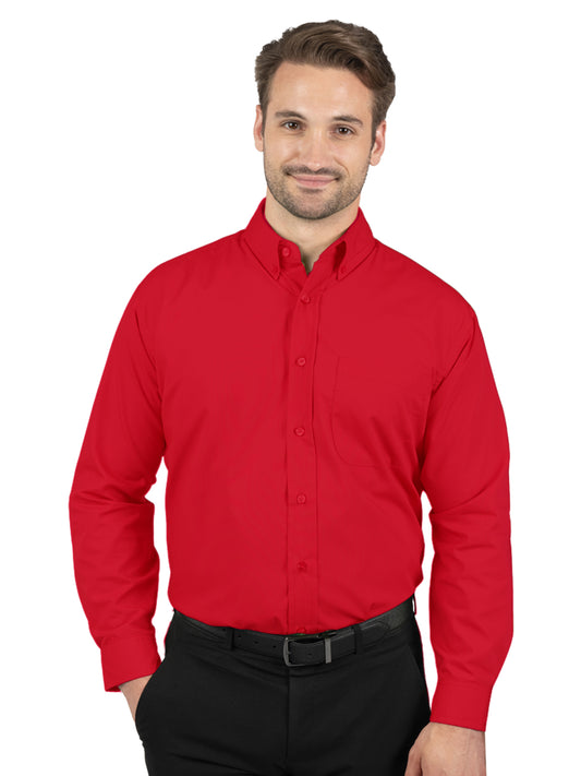 Men's 1-Pocket Matching Buttons Poplin Shirt - BG7266 - Red