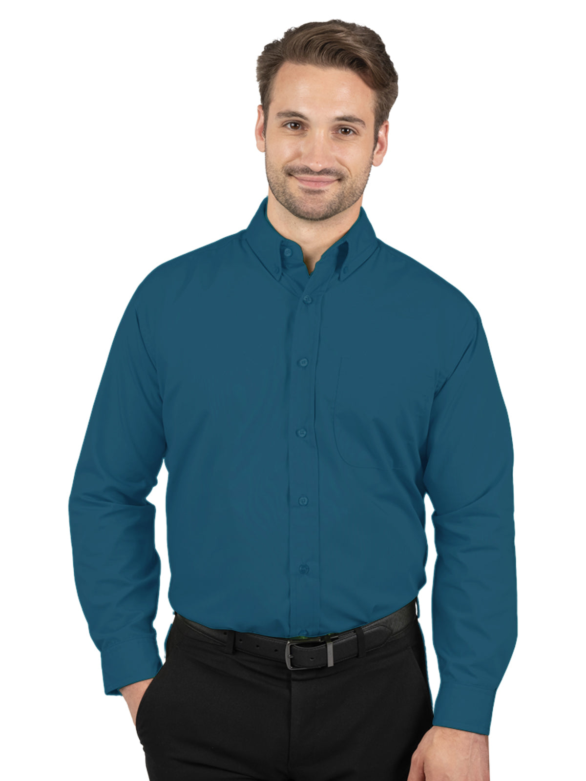 Men's 1-Pocket Matching Buttons Poplin Shirt - BG7266 - Teal