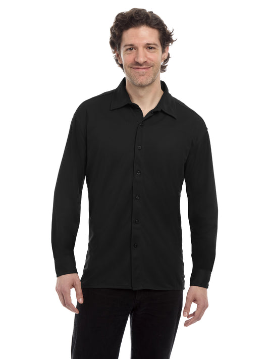 Men's Pocketless Knit Stretch Woven Shirt - BG7273 - Black