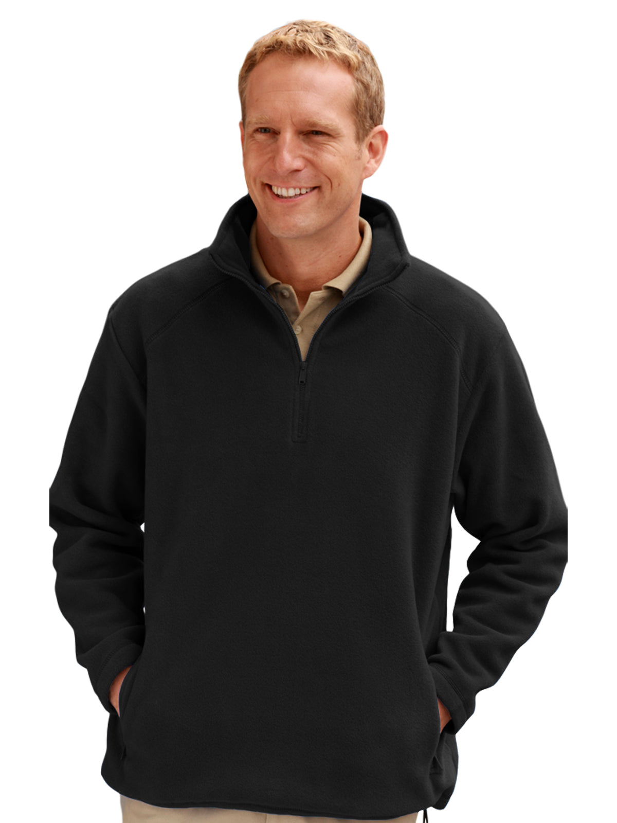 Unisex 2-Pocket Micro Fleece Zip Pullover - BG9952 - Polar Black
