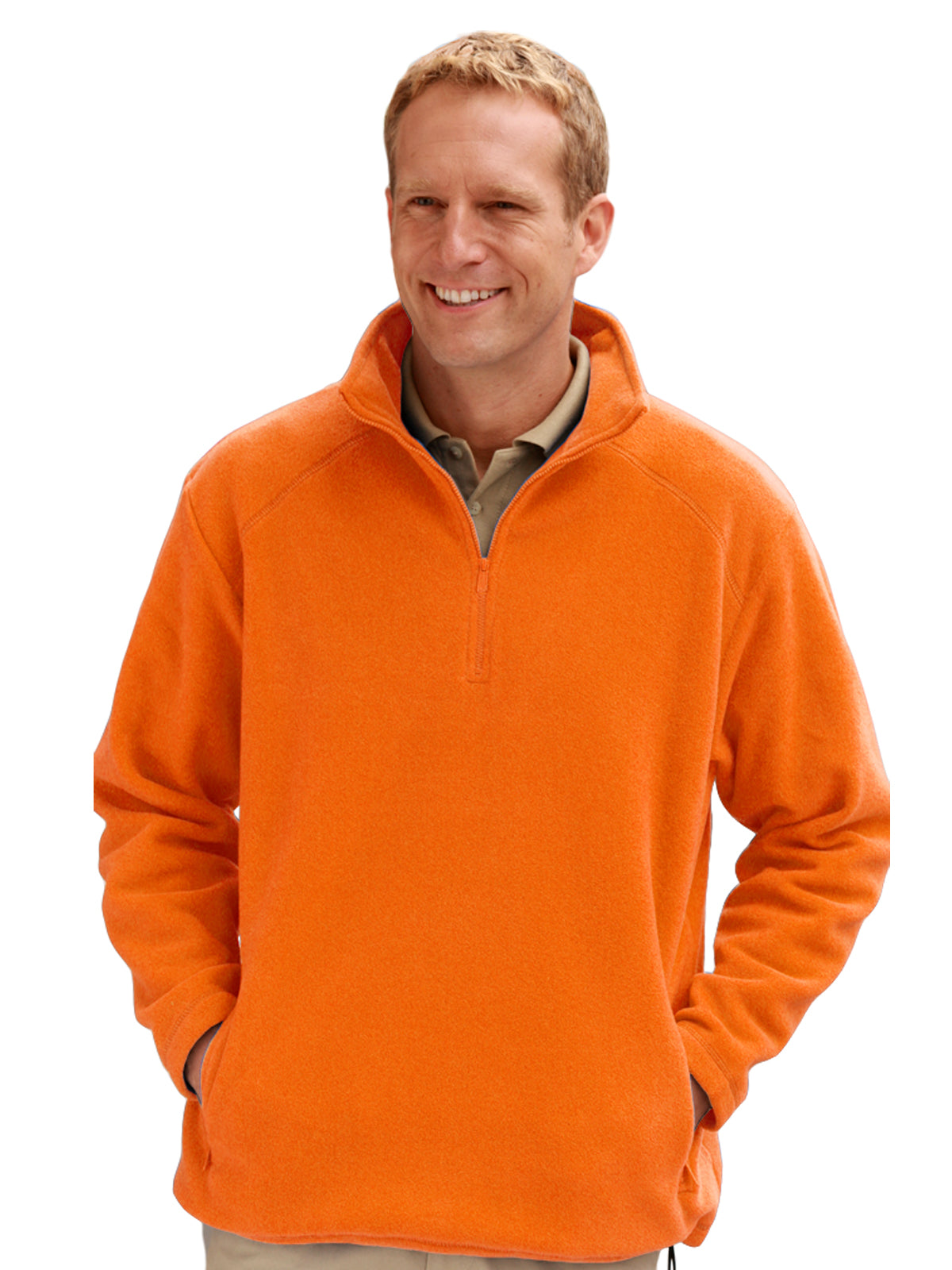 Unisex 2-Pocket Micro Fleece Zip Pullover - BG9952 - Polar Orange