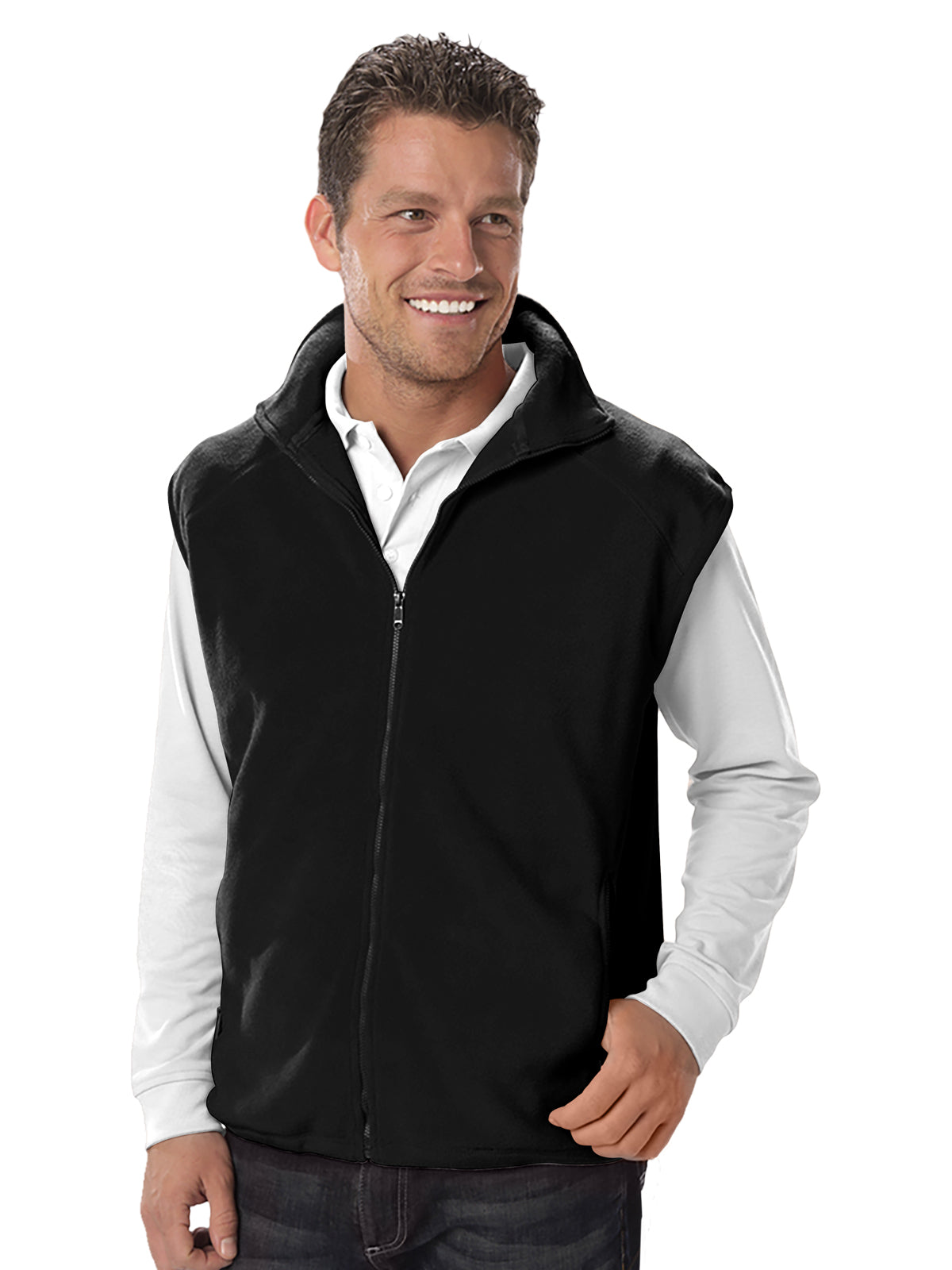 Unisex 2-Pocket Micro Fleece Zip Front Vest - BG9953 - Polar Black