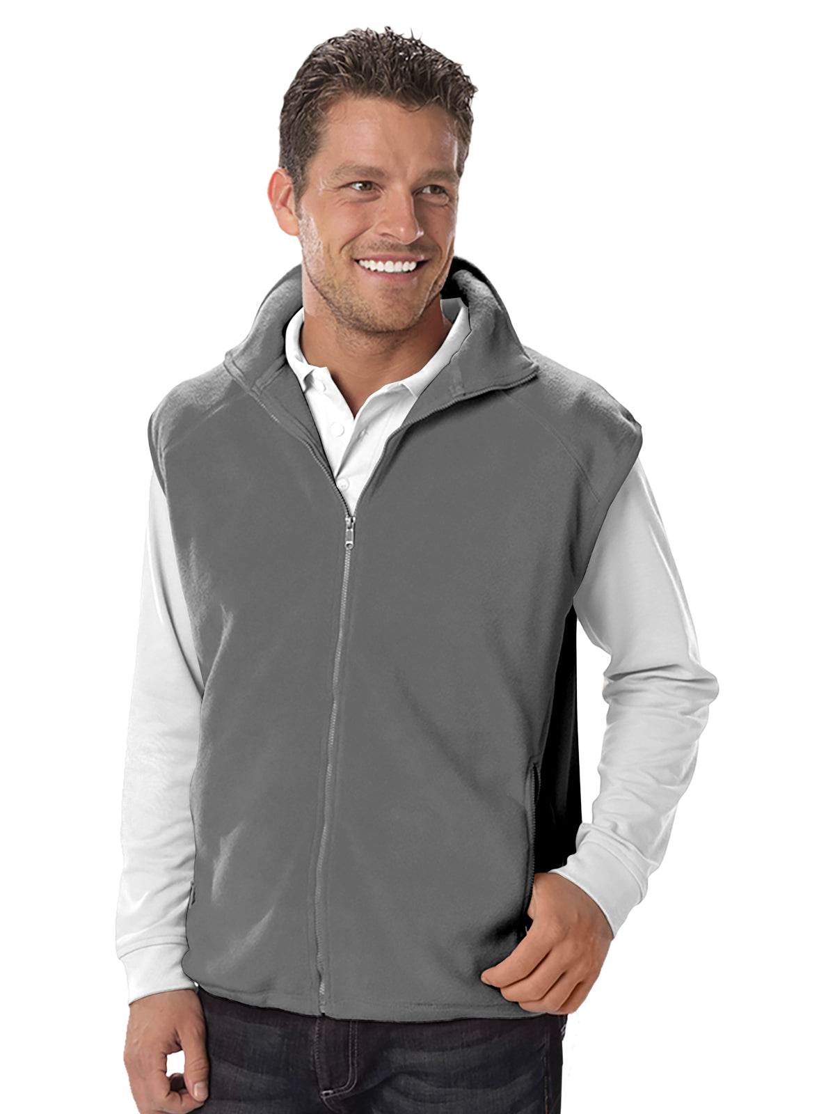 Unisex 2-Pocket Micro Fleece Zip Front Vest - BG9953 - Polar Grey