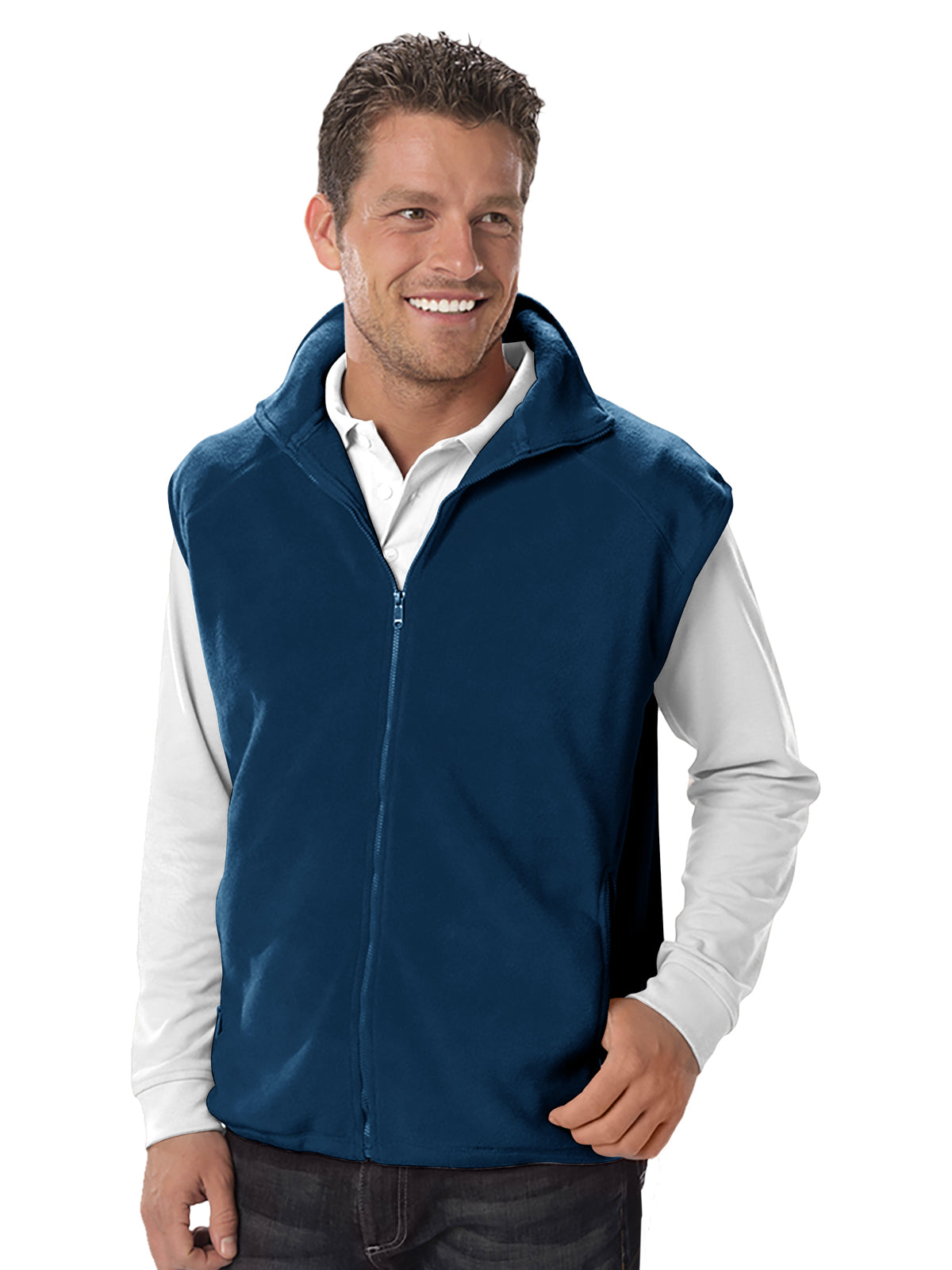 Unisex 2-Pocket Micro Fleece Zip Front Vest - BG9953 - Polar Navy