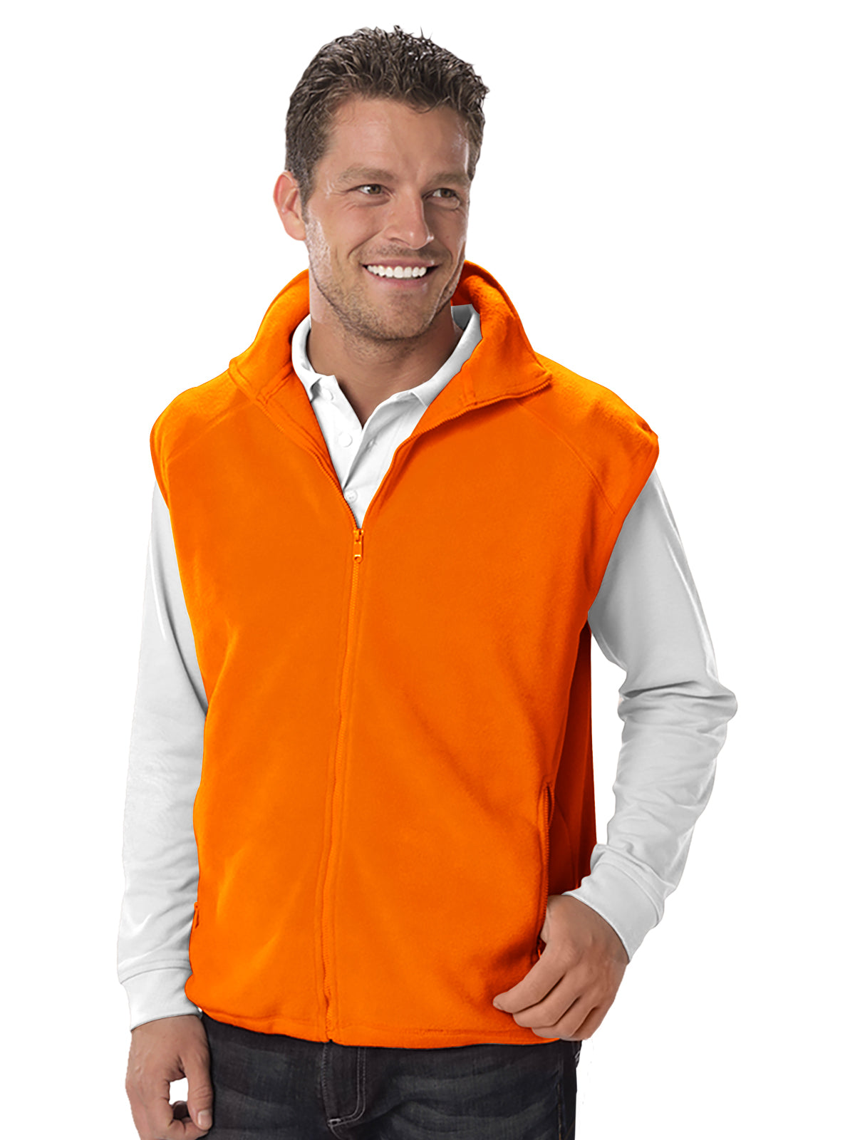 Unisex 2-Pocket Micro Fleece Zip Front Vest - BG9953 - Polar Orange