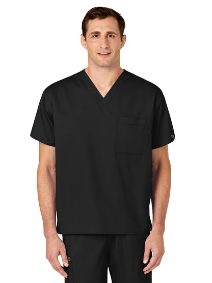 Unisex Double-Pocket V-Neck Scrub Top - 100 - Black