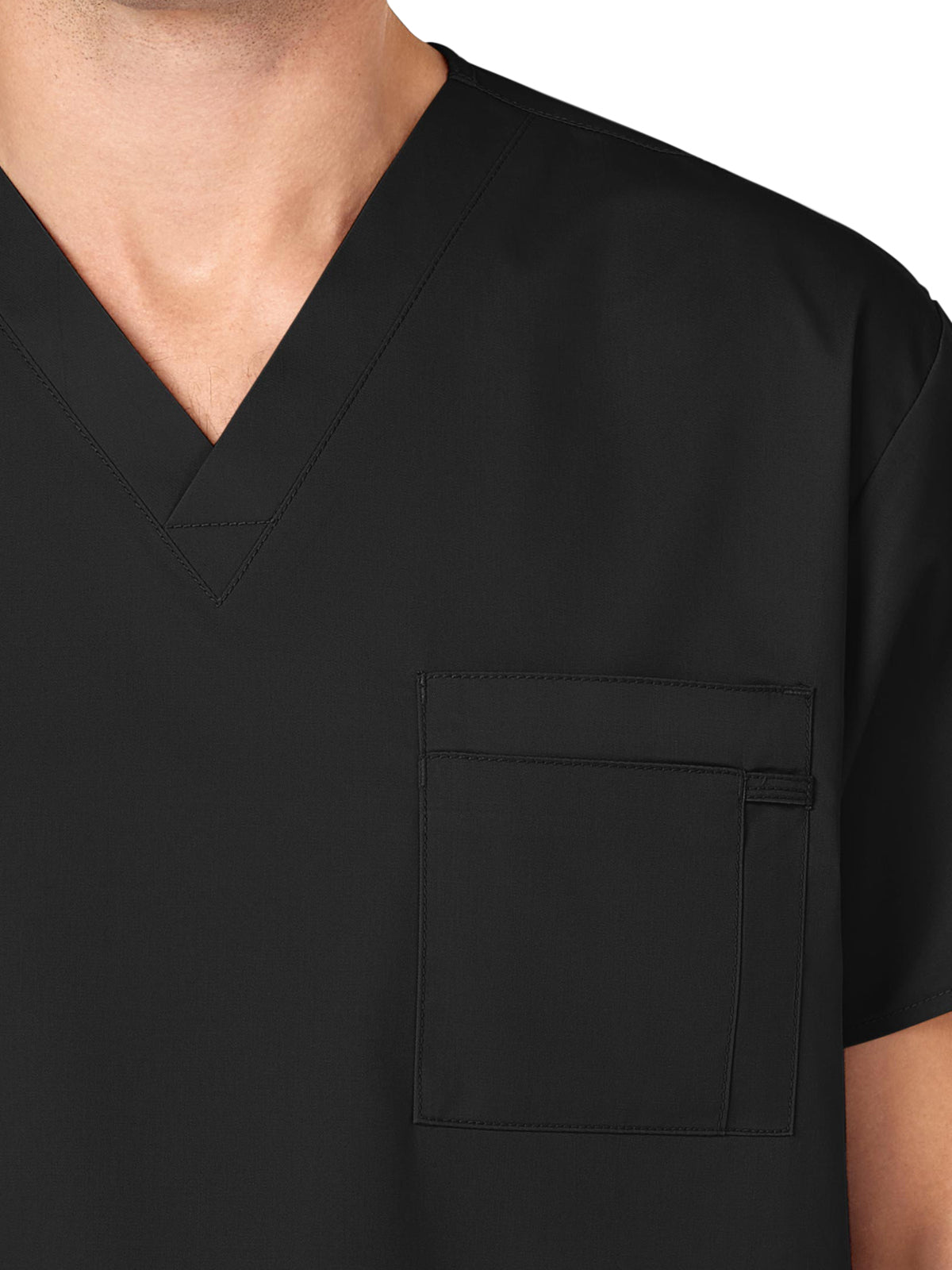 Unisex Double-Pocket V-Neck Scrub Top - 100 - Black