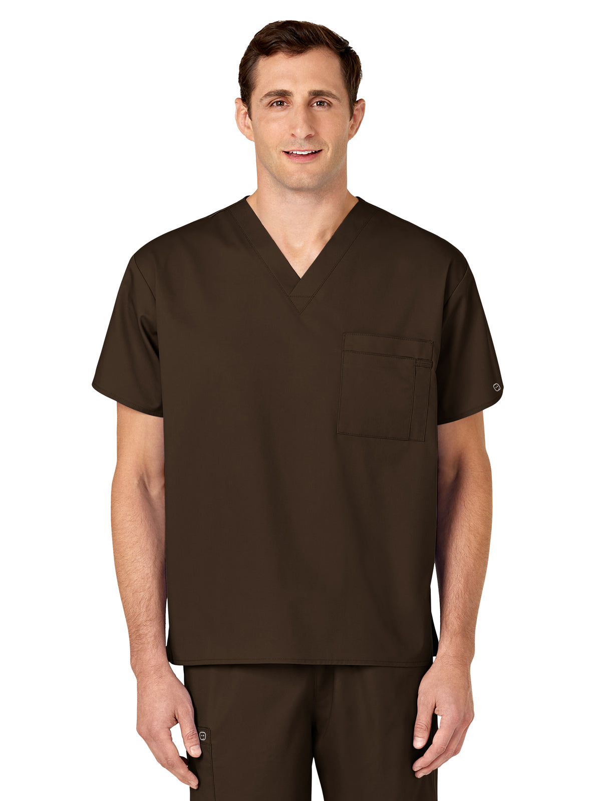 Unisex Double-Pocket V-Neck Scrub Top - 100 - Chocolate