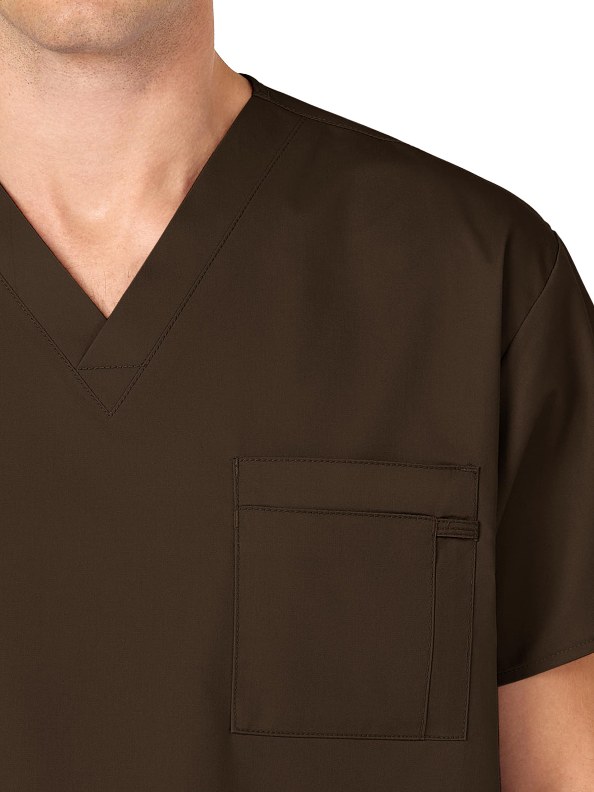 Unisex Double-Pocket V-Neck Scrub Top - 100 - Chocolate