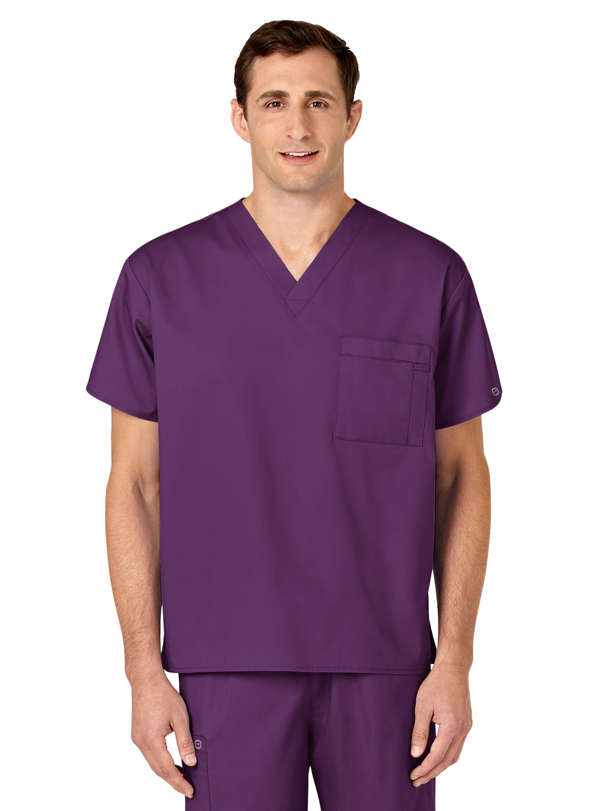 Unisex Double-Pocket V-Neck Scrub Top - 100 - Eggplant