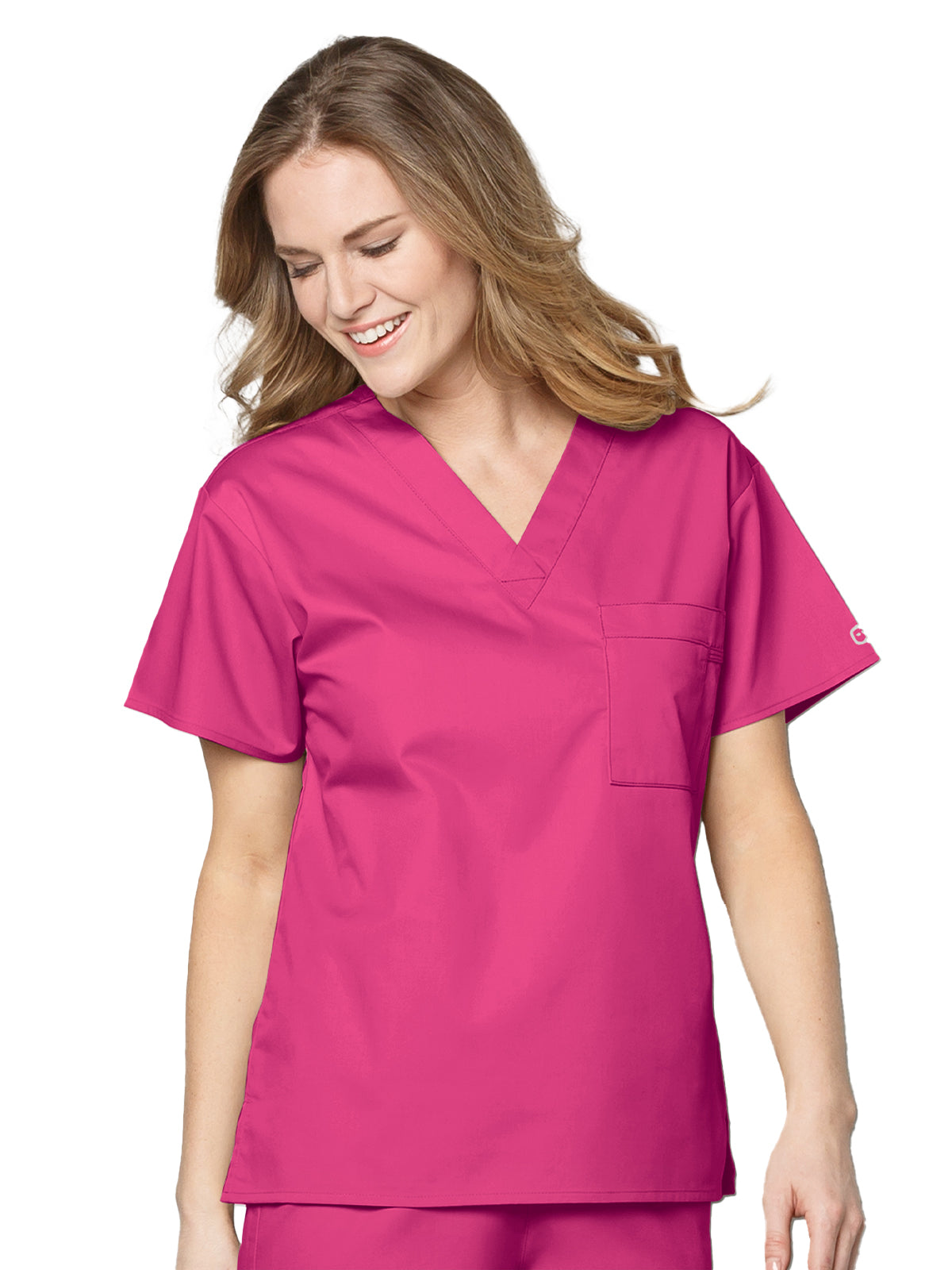 Unisex Double-Pocket V-Neck Scrub Top - 100 - Fuchsia