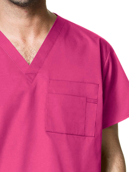 Unisex Double-Pocket V-Neck Scrub Top - 100 - Fuchsia