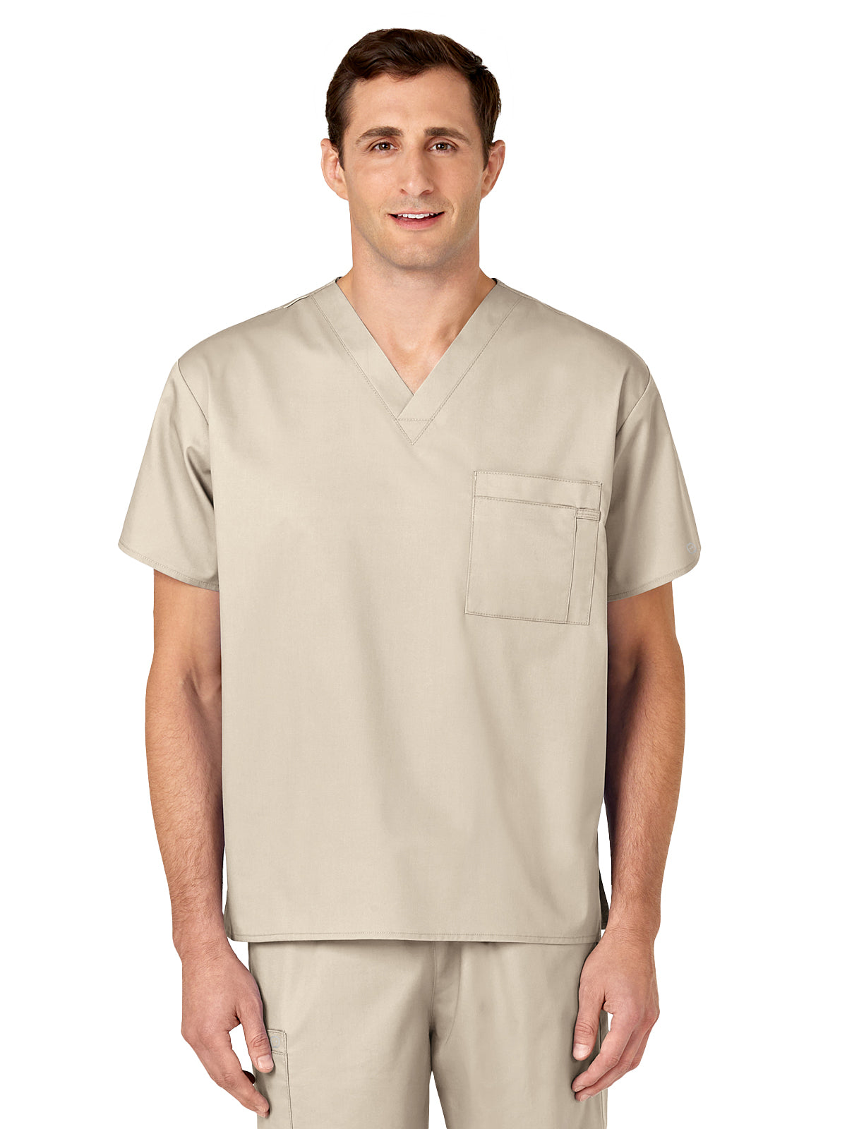 Unisex Double-Pocket V-Neck Scrub Top - 100 - Khaki