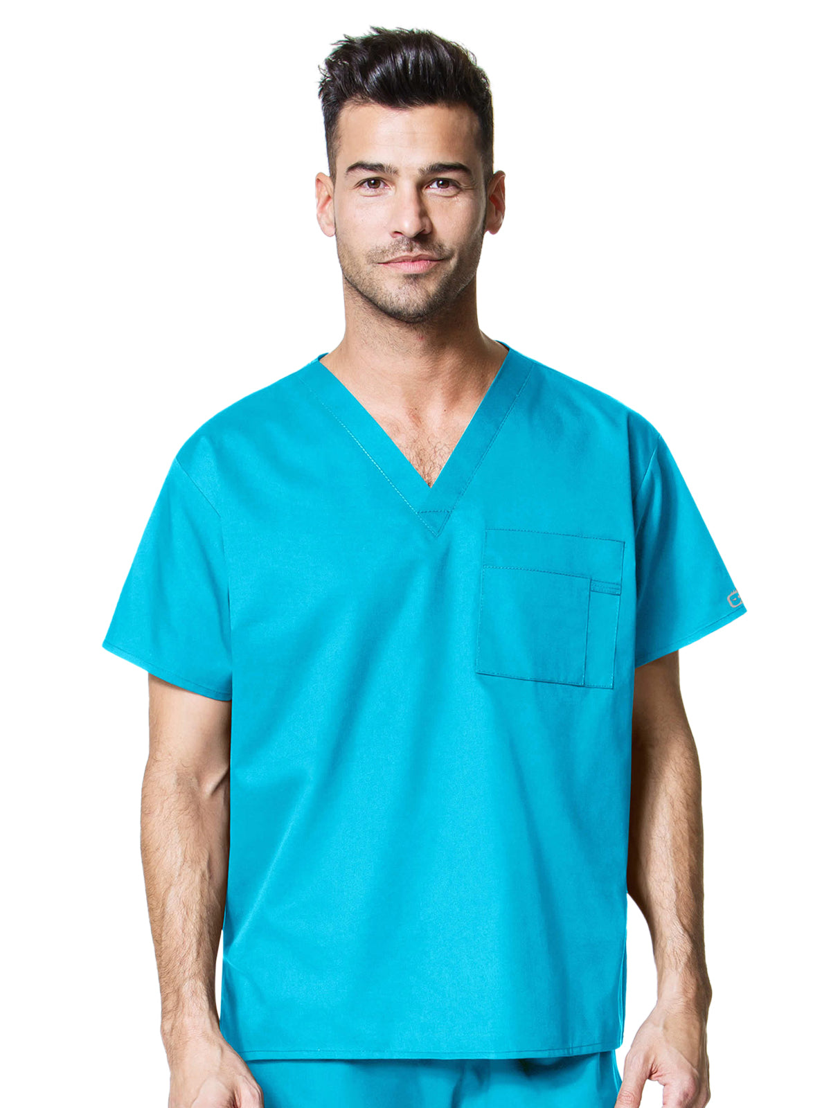 Unisex Double-Pocket V-Neck Scrub Top - 100 - Light Turquoise