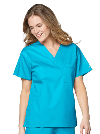 Unisex Double-Pocket V-Neck Scrub Top - 100 - Light Turquoise