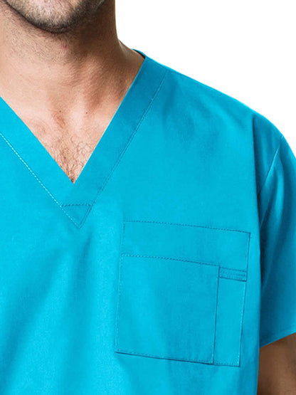 Unisex Double-Pocket V-Neck Scrub Top - 100 - Light Turquoise