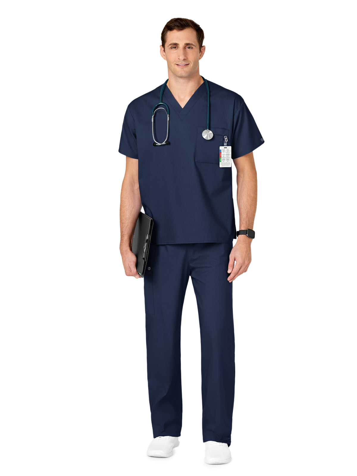 Unisex Double-Pocket V-Neck Scrub Top - 100 - Navy