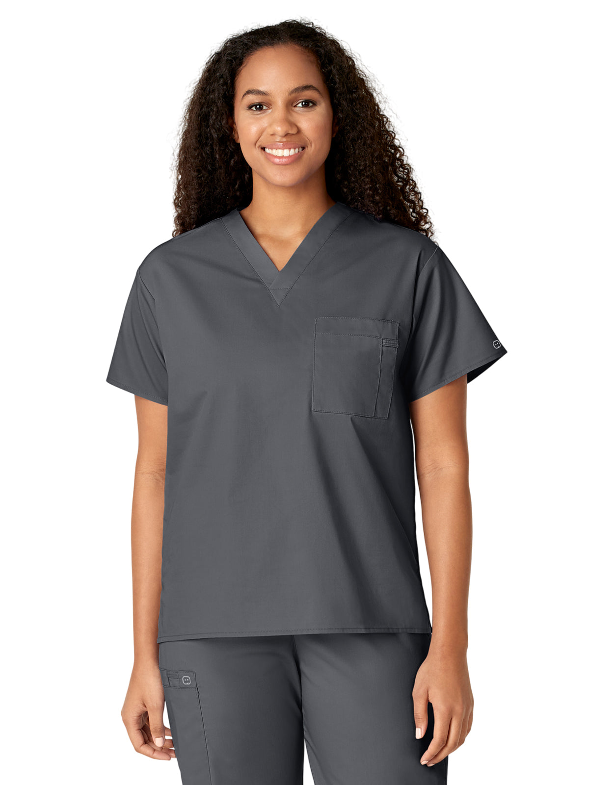 Unisex Double-Pocket V-Neck Top - 100 - Pewter