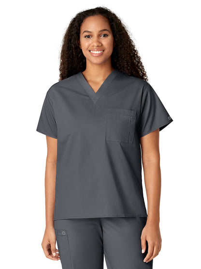 Unisex Double-Pocket V-Neck Top - 100 - Pewter