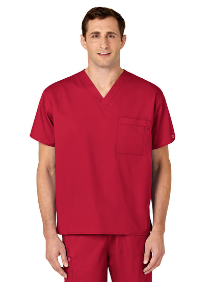 Unisex Double-Pocket V-Neck Scrub Top - 100 - Red