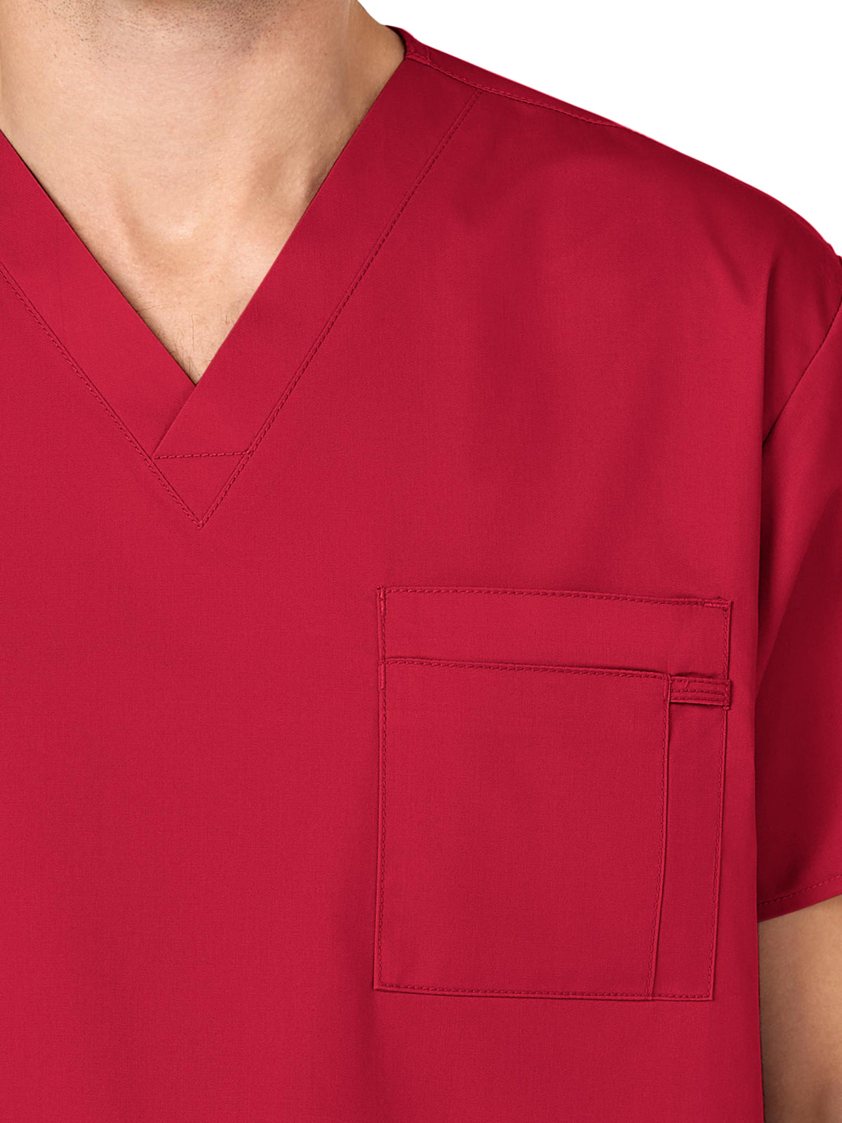 Unisex Double-Pocket V-Neck Scrub Top - 100 - Red