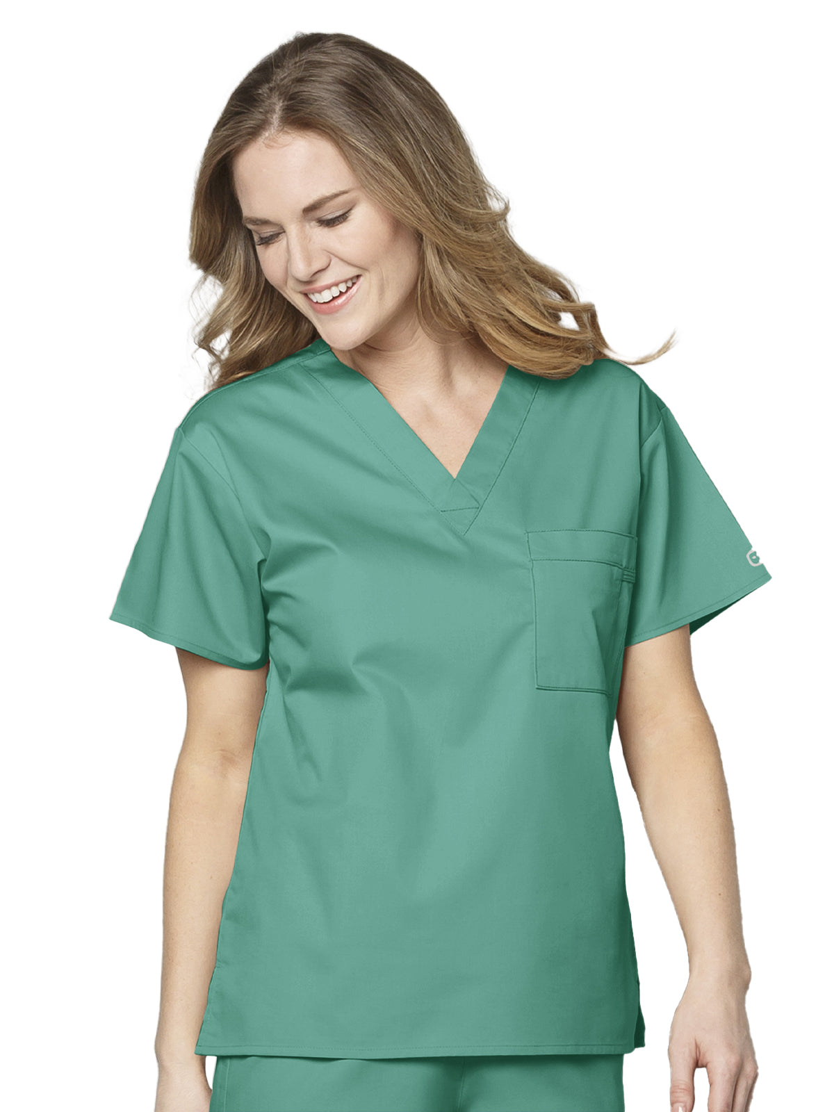 Unisex Double-Pocket V-Neck Scrub Top - 100 - Surgical Green