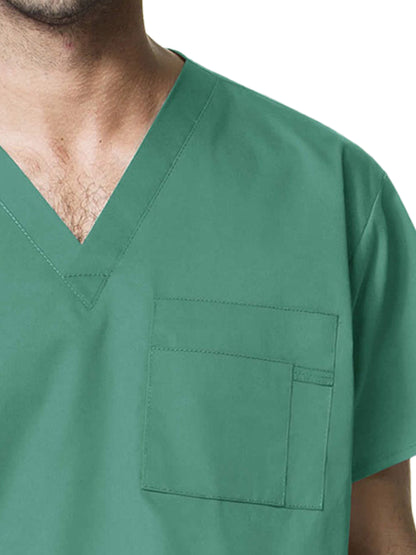 Unisex Double-Pocket V-Neck Scrub Top - 100 - Surgical Green