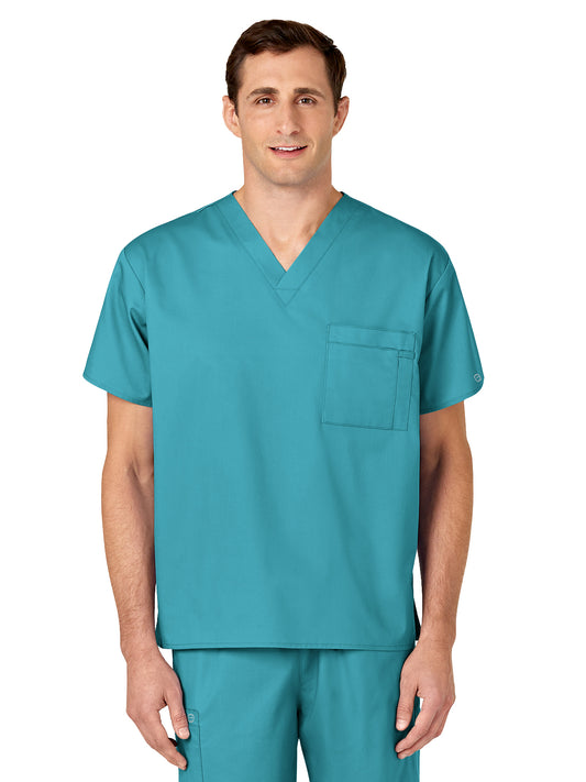 Unisex Double-Pocket V-Neck Scrub Top - 100 - Teal