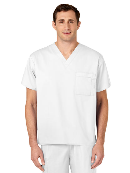 Unisex Double-Pocket V-Neck Scrub Top - 100 - White