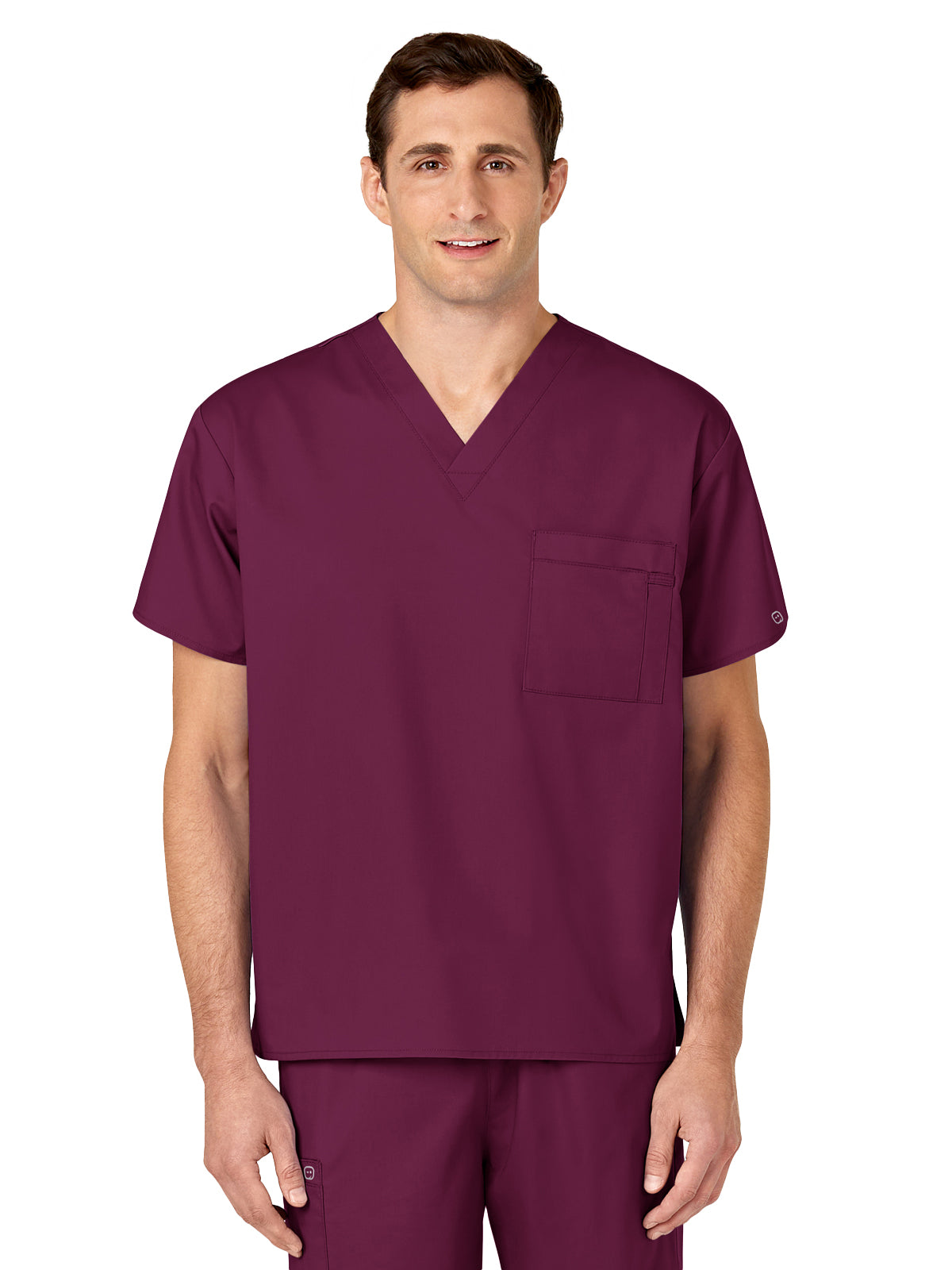 Unisex Double-Pocket V-Neck Scrub Top - 100 - Wine