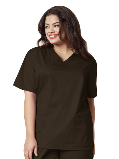 Women's Four-Pocket V-Neck Top - 101 - Chocolate