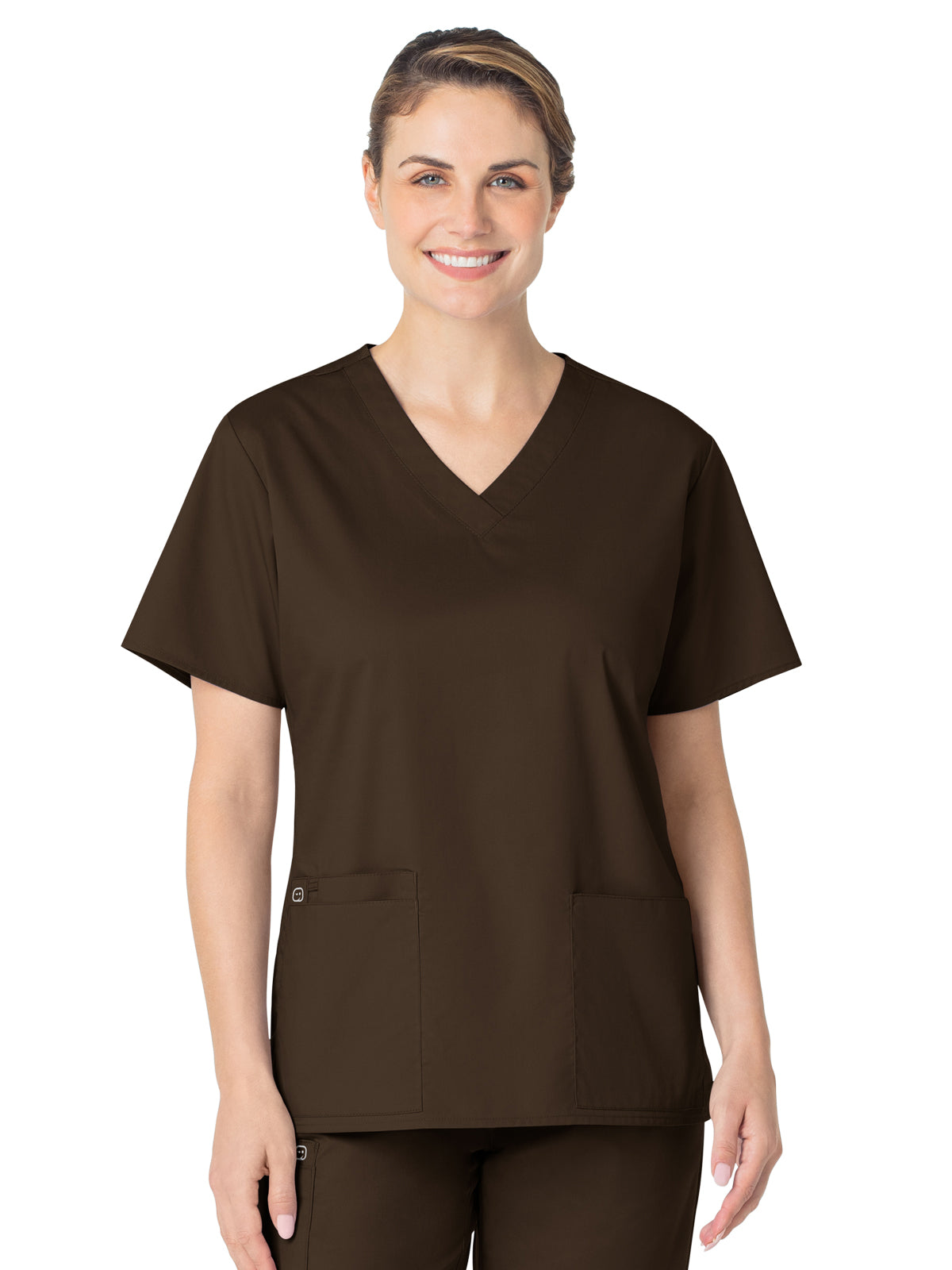 Women's Four-Pocket V-Neck Top - 101 - Chocolate