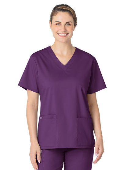 Women's Four-Pocket V-Neck Top - 101 - Eggplant