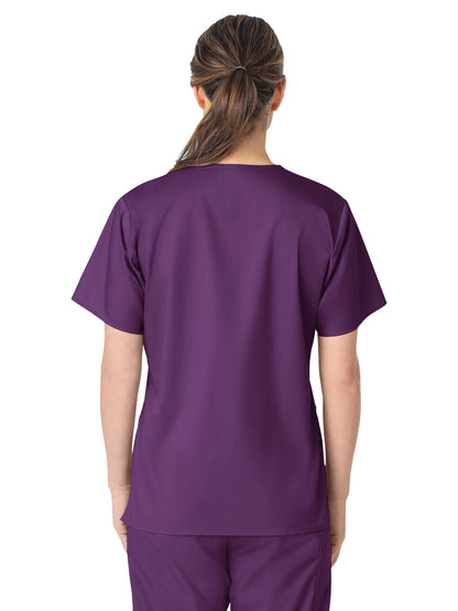 Women's Four-Pocket V-Neck Top - 101 - Eggplant