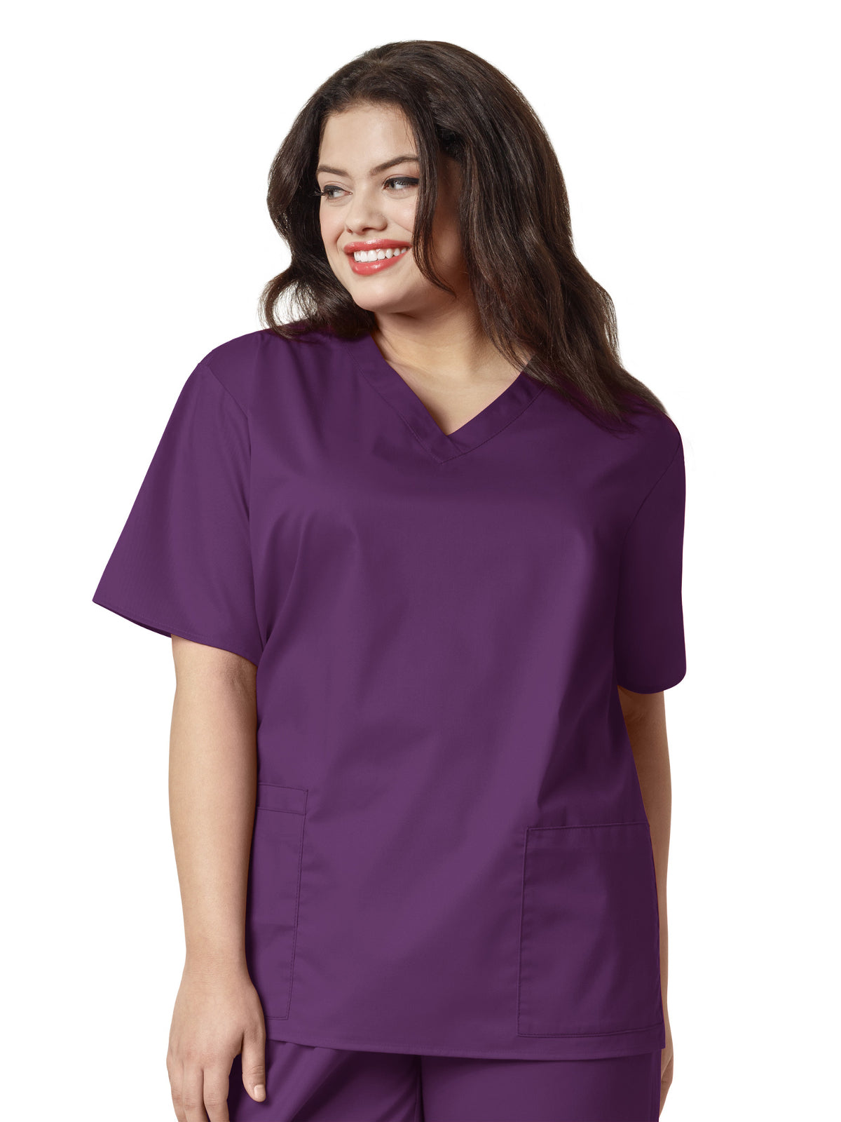 Women's Four-Pocket V-Neck Top - 101 - Eggplant