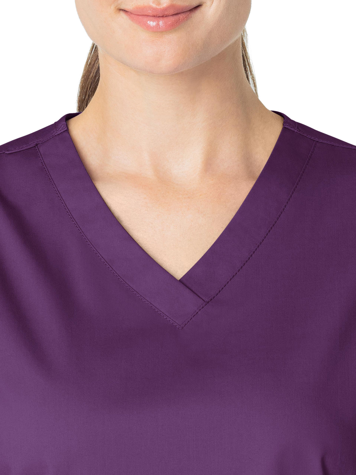 Women's Four-Pocket V-Neck Top - 101 - Eggplant