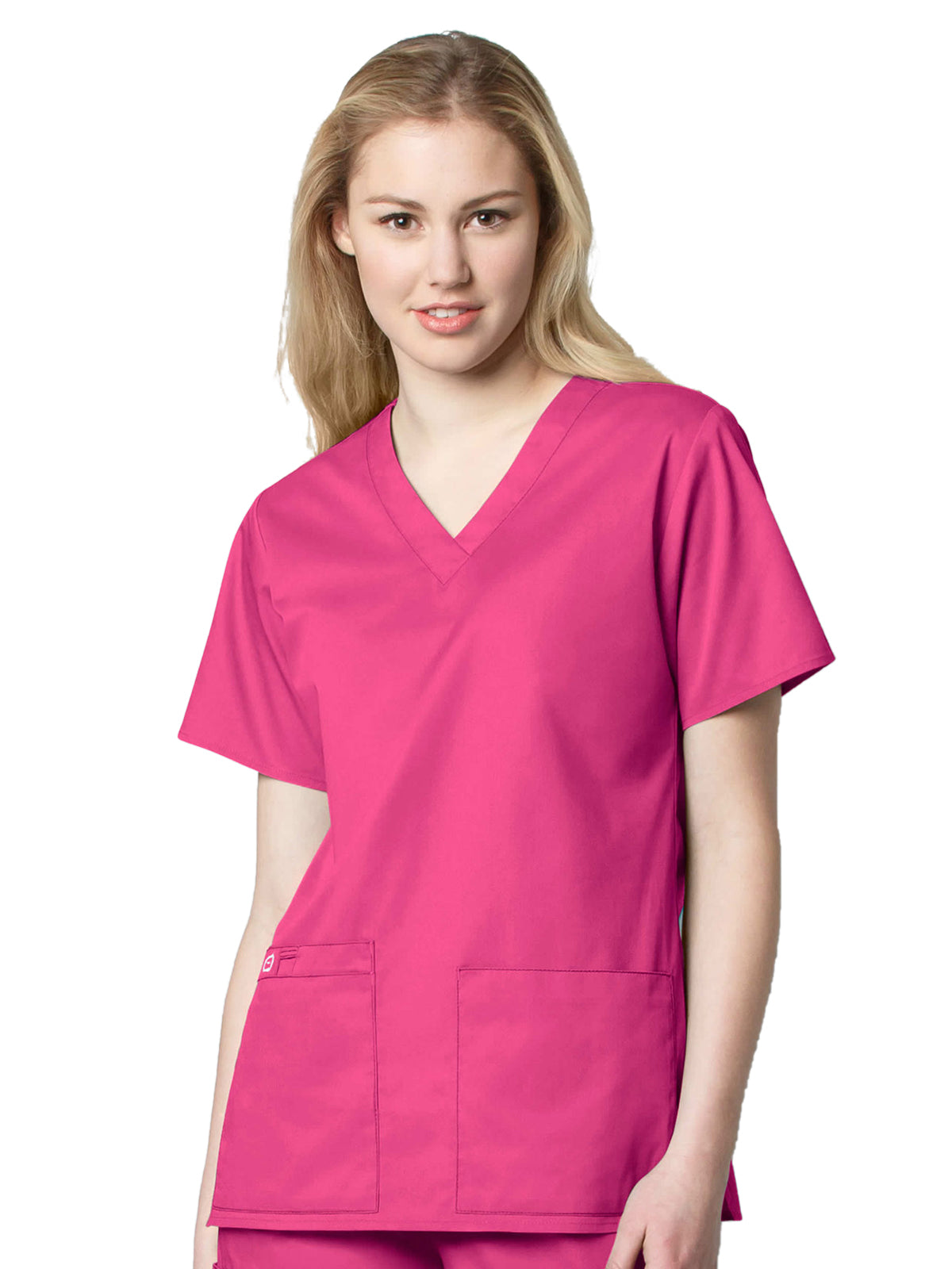 Women's Four-Pocket V-Neck Top - 101 - Fuchsia