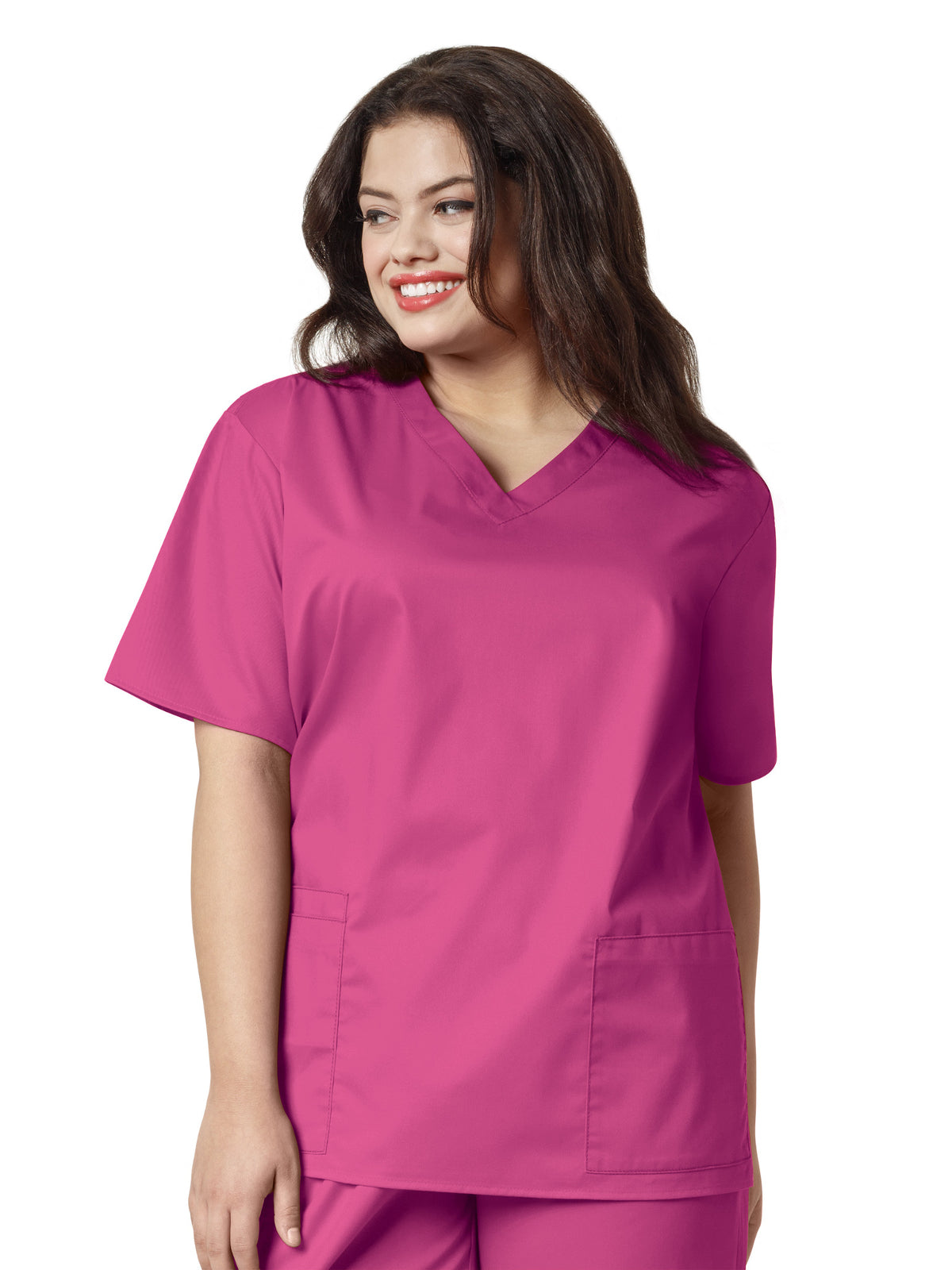 Women's Four-Pocket V-Neck Top - 101 - Fuchsia