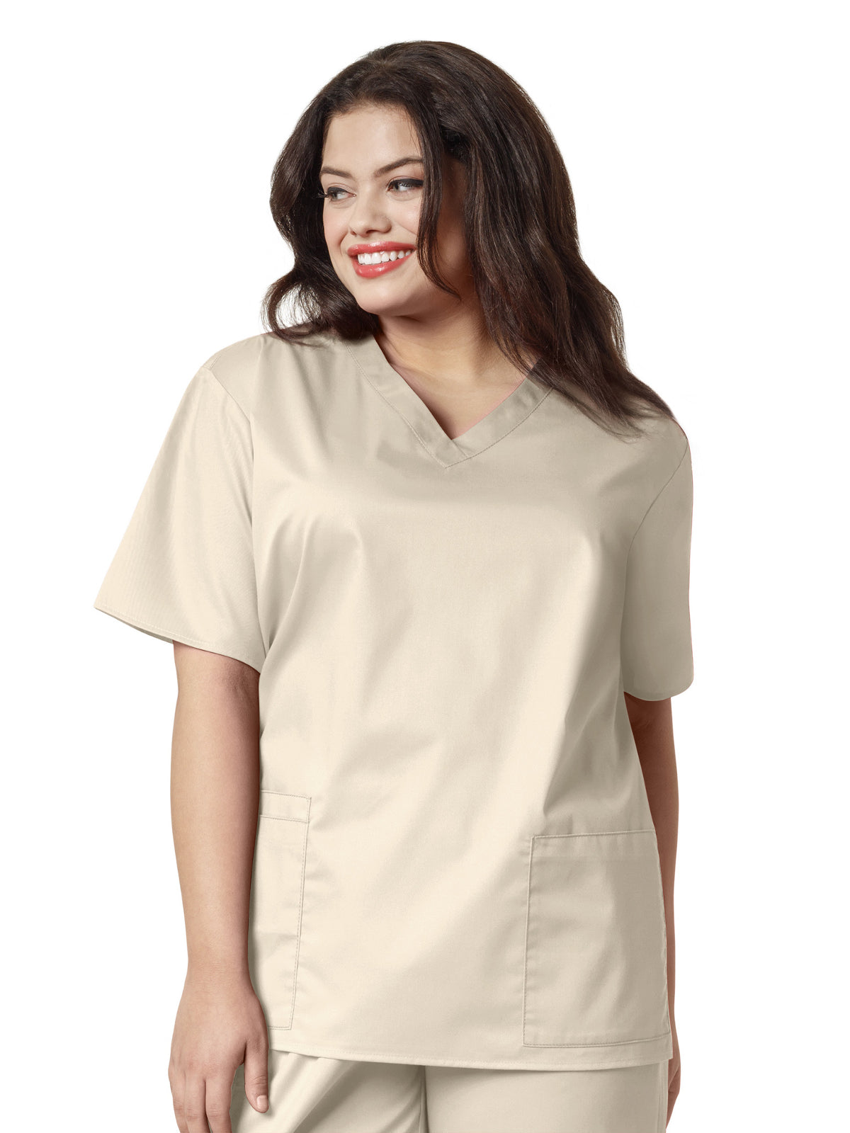 Women's Four-Pocket V-Neck Top - 101 - Khaki