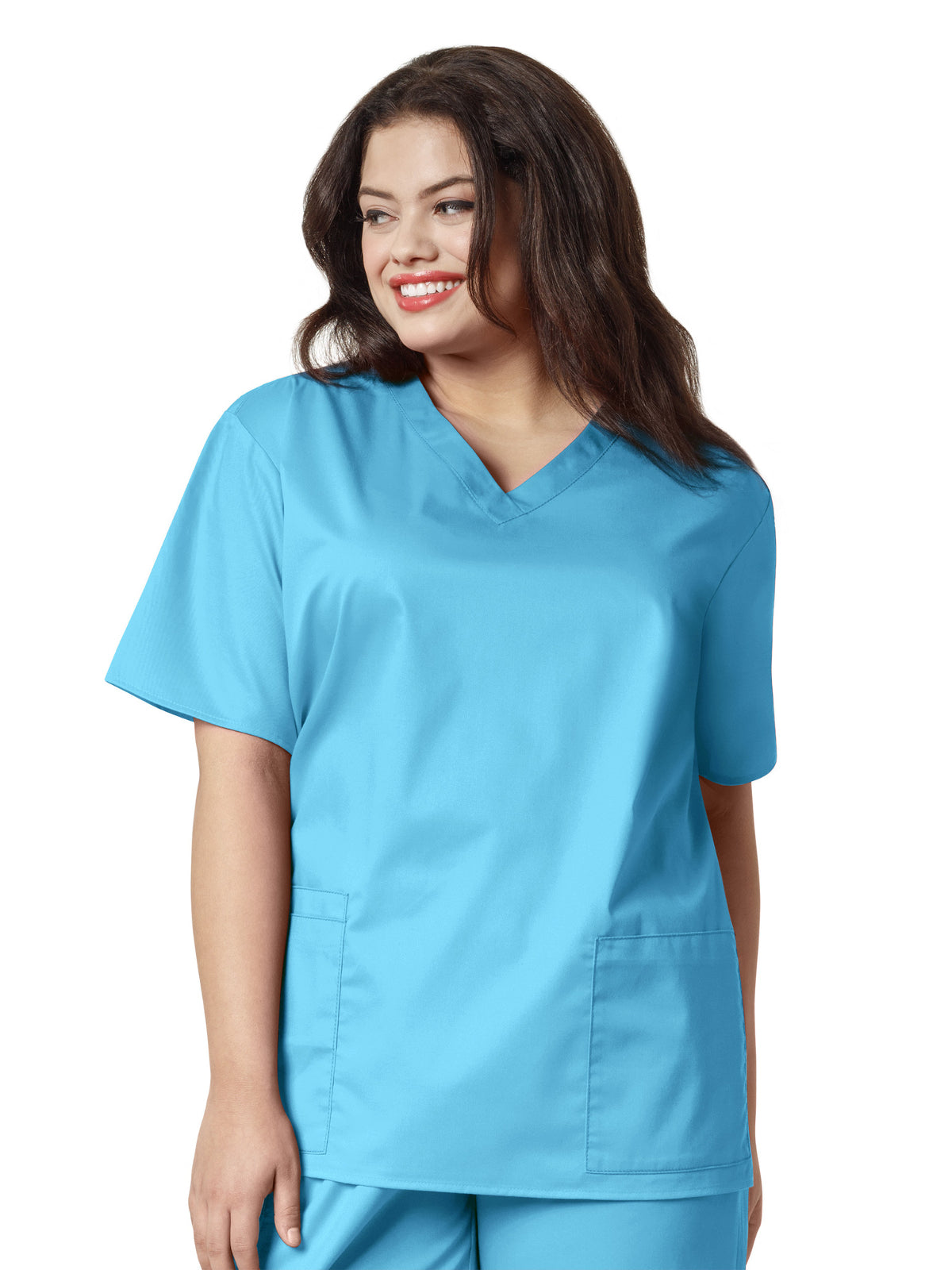 Women's Four-Pocket V-Neck Top - 101 - Light Turquoise