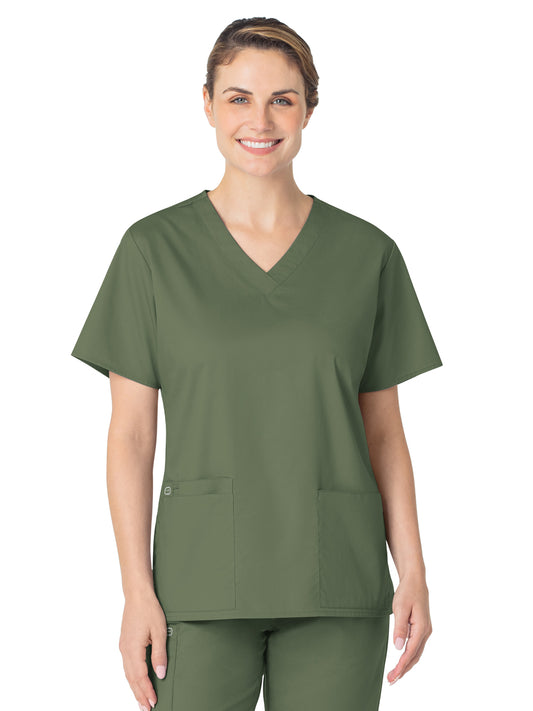 Women's Four-Pocket V-Neck Top - 101 - Olive