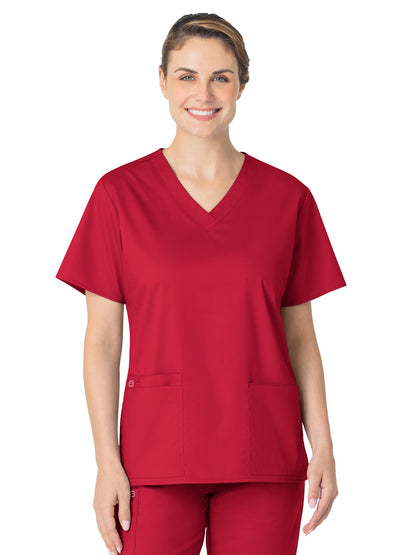 Women's Four-Pocket V-Neck Top - 101 - Red